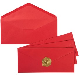 50 Pack #10 Business Envelopes Standard V Flap Invoices Envelopes for Office Checks, Business Letterhead, Letter Mailing 4.13 x 9.49 Inches (Red)