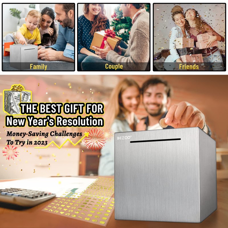 hizgo Piggy Bank for Adults Stainless Steel Savings Bank to