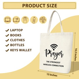 Christian Gift Canvas Tote Bag for Women, Prayer The Strongest Wireless Connection Aesthetic Tote Bags Large Capacity Bag Gifts, Beach Bags Shopping Bags Shoulder Bag Reusable Grocery Bags - 17