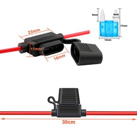 Aiqeer Pack of 5 32 V Small Car Inline Blade Fuse Holder, Waterproof Car Inline Mini Blade Fuse Holder with 16 AWG Wire, Free Pack of 10 Mini Blade Fuses and Fuse Puller