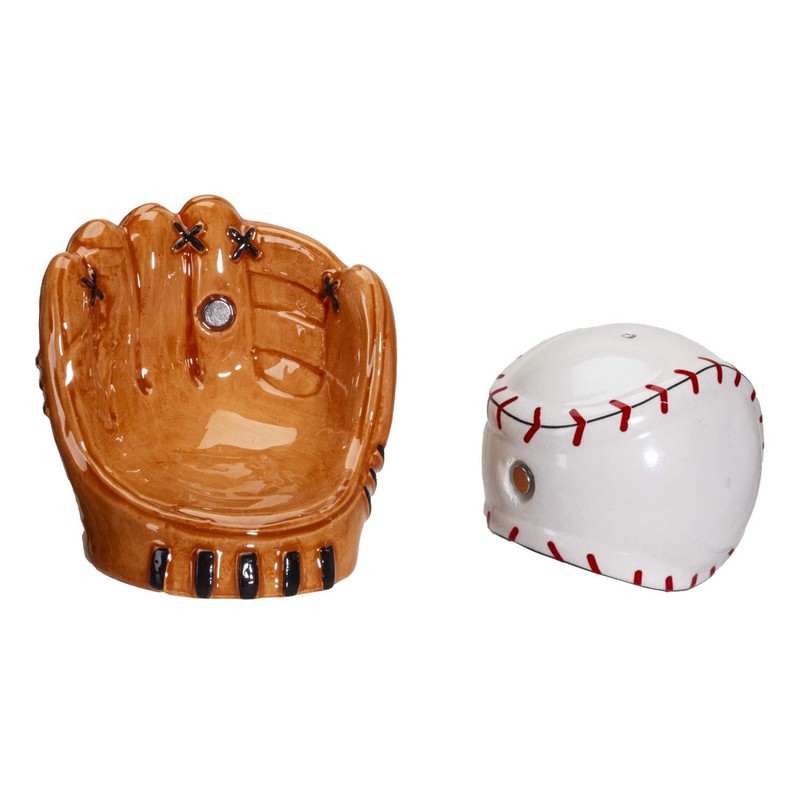 Baseball and Glove Ceramic Magnetic Salt and Pepper Shaker Set
