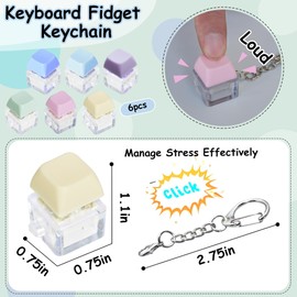 6 Pack Keyboard Fidget Toy Keyboard Fidget Keychain Keyboard Decompression Button Finger Clicker Toys, Button Stress Relief Fidget Gifts for Adult to Relief Stress (Mix Macaron)