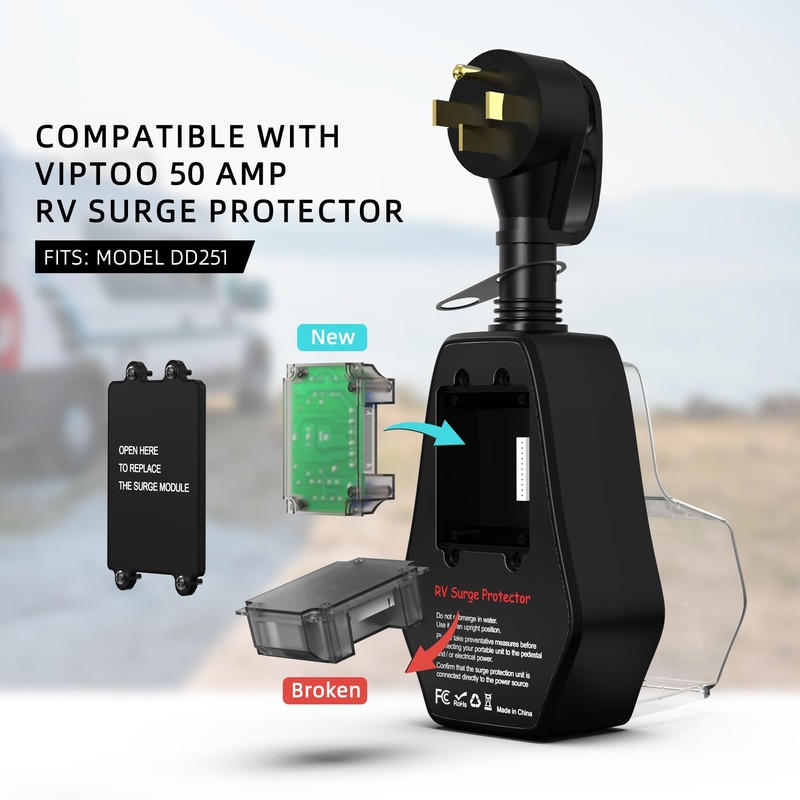 VIPTOO RV Surge Protector 50 Amp with Replaceable Module, 12000