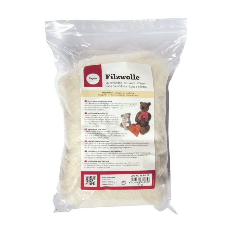 RAYHER Pure Felt Wool Fleece 50 g 5361002, Weiãÿ