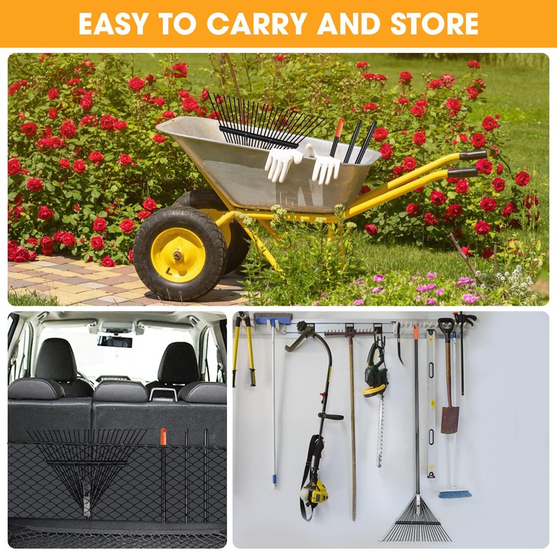 Daxguard 42 HRC Steel Gardening Leaf Rake, 24 Tines 23.2"