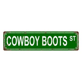 COWBOY BOOTS ST BOYS MEN Vintage Metal Tin Street Sign Bar Cafe Garage Cave Home Room Wall Bathroom Farmhouse Garden Porch Patio Decor, 16 x 4 Inch