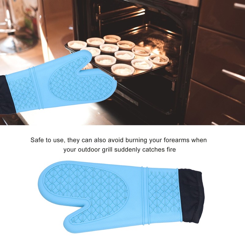 Silicone Oven Mitts with Cotton Heat Insulated Anti Scalding Baking