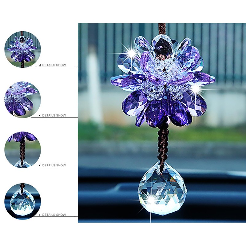 SHSEMO Car Interior Mirror Crystal Jewelry Colorful Crystal Charms Transparent