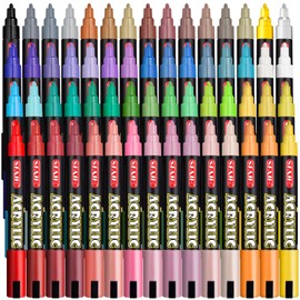SFAIH Acrylic Paint Markers Pens - 60 Colors 3mm Medium Drawing Markers for Art Supplies, Graffiti Markers, Fabric Paint, Rock Painting, Art Markers for Kids Artists Adults - Large Ink Capacity