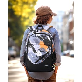 Amythe School Backpack Boys Teenagers 2-Piece with Sling Bag Men's Casual Daypack School Bag Set for 9-18 Years Large Capacity Waterproof Camouflage Backpack School Girls Orange, 8488# Orange,