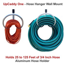 UpCaddy Hose Hanger Wall Mount, Holds 25 to 125 Feet of 3/4 Inch Hose – Aluminum Hose Hook