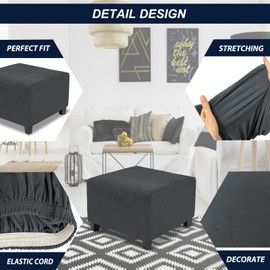 TOPHMDECOR Funda otomana rectangular grande elástica para otomanos cuadrados y rectangulares, funda de reposapiés suave con parte inferior elástica, gris oscuro oscuro, talla L