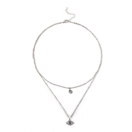 Crymystal Sapphire Eye Pendant Necklace Layered Evil Eye Necklace Gold Crystal Eyes Necklace Blue Sapphire Demon Eye Necklace Jewellery Suitable for Women and Girls Gifts, Zinc Metal