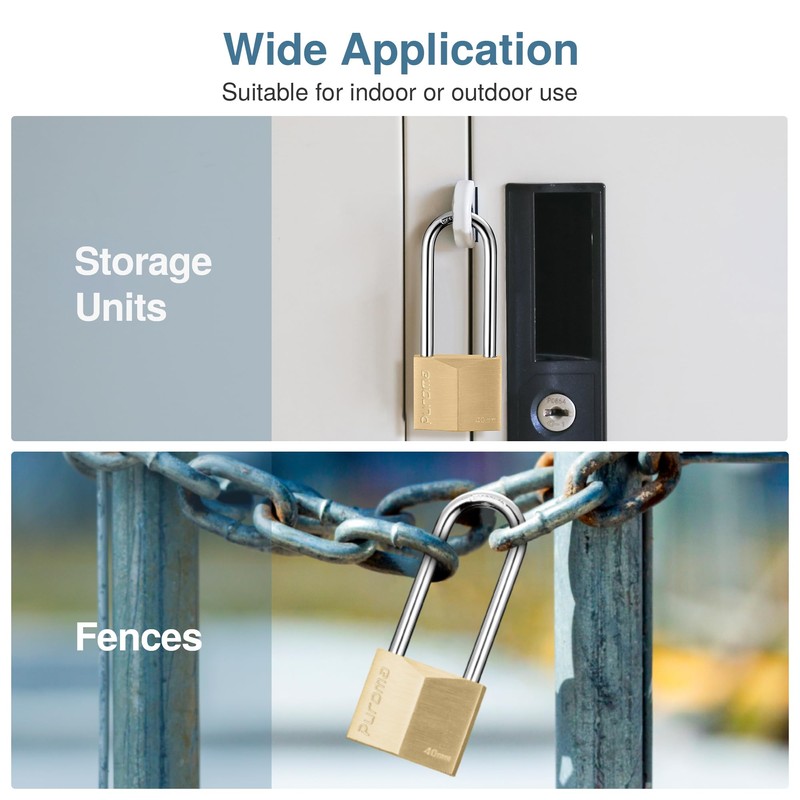 Puroma 2 Pack Keyed Padlock Waterproof Solid Brass Lock, 2.6