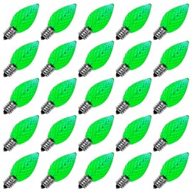 Meconard C7 Led Replacement Christmas Light Bulbs, C7 Shatterproof Led Bulbs for Christmas Indoor Outdoor String Lights, E12 Candelabra Base, Commercial Grade Holiday Light Bulbs, Green, 25 Pack