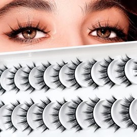 10 Pairs of 3D False Eyelashes, Natural False Eyelash Extensions Set, Artificial Eyelashes, Natural Look, Reusable, Handmade, Lightweight, Faux Mink Makeup Eyelashes (08)