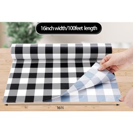 Whaline Cellophane Wrap Roll Black White Buffalo Plaid Clear Wrapping Paper with Ribbon Plastic Gift Basket Wrap for Xmas Birthday DIY Craft Supplies, 32 Inch x 100 Ft