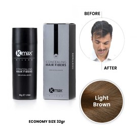 Kmax Concealing Hair Fibres - Keratin Fibres for Hair, Hair Powder for Thickening Effect, Hair Fibres for Covering Hair Loss, Economy Format 32 g, Light Brown