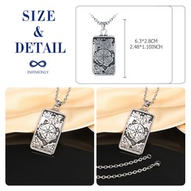 INFINIONLY Mens Stainless Steel Dog Tag Necklace Vintage Compass Pattern Square Plaque Pendant with 55cm Chain Pirate Amulet Necklace Fashion Novelty Accessories for Teenagers