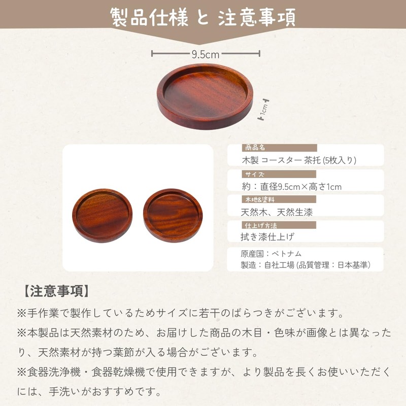 Tokusei Kougei Coaster, Tea Saucer (Lacquered/Diameter 9.5 cm) Set of