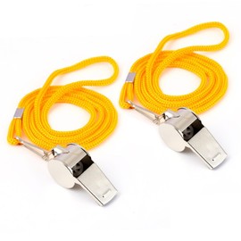 MMONY 2 Pack Stainless Steel Sports Whistles (Stainless Steel(Yellow Cord))