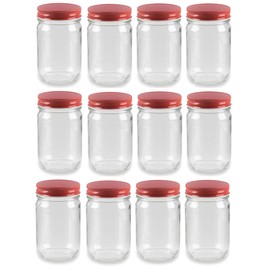 Nakpunar 12 pcs 12 oz Mason Jars with Red Lids - Made in USA (12 oz, Red)