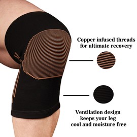 Copper D Knee Compression Sleeve - Copper and Rayon Infused Knee Support Brace - Size L/XL - All Black Copper - 1 Pack
