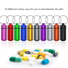 10 Packs Aluminum Pill Container，Waterproof Metal Pills Storage and Holder for Outdoor Comping and Travel (10 Colour)