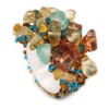 Avalaya Amber Brown/Teal/Sand Glass Bead Cluster Band Style Flex Ring