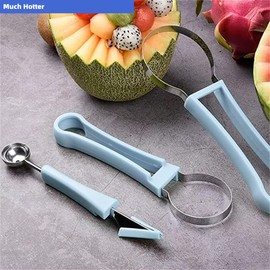 4 In 1 Stainless Steel Fruit Carving Tools Set, Melon Baller Scoop Set,watermelon scooper fruit scooper and baller, fruit carving tools,Perfect Tools for Making Fruit Shapes (Green)