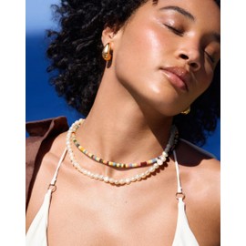 Aobei Pearl Bohemian Colorful Simulated-Ceramic Lava Beads Choker Necklace Adjustable Clay Beads Gemstone Jewelry for Women 15”