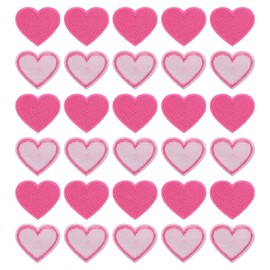 QUARKZMAN Iron-On Patches, Rose Pink, Iron-On Patches, Heart-Shaped Patches for Clothes, Jackets, Backpacks, Repairing Decorations, Pack of 30, 40 x 35 mm
