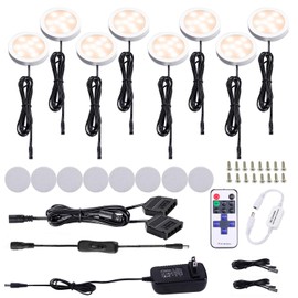 AIBOO Kitchen Under Cabinet Lighting LED 12Vdc 8 Pack Black Cord Aluminum Puck Lights for Counter Closet Furniture Shelf Lighting Dimmable with RF Wireless Remote Control(2700K Warm White)
