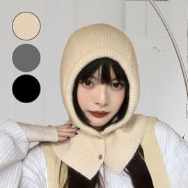 Snap Knit Balaclava Face Warmer for Golf, Hiking, Camping, Skiing Sports Black