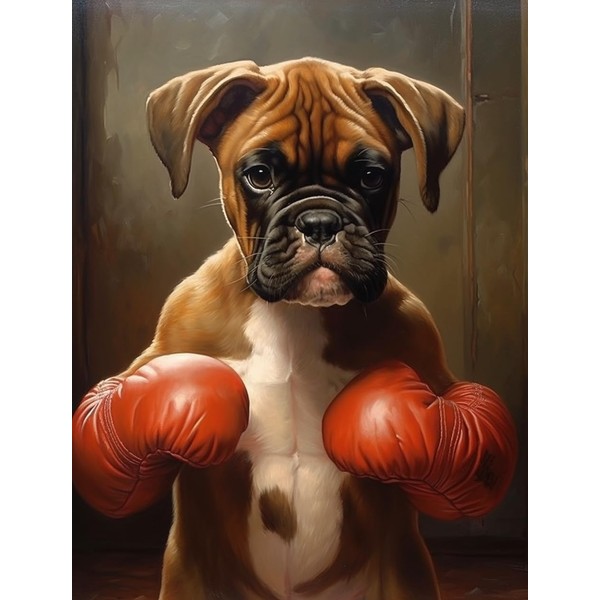 Generic Boxer Dog Wear Gloves 5D Diamond Art Painting for