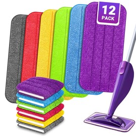 12PCS Reusable Mop Pads Refills Machine Washable Replacement for Wet/Dry Mops Flat Reusable Household Replacement Mop Pad for Hardwood Floor Cleaning Scrubbing Fit Most Mops (Multicolor)