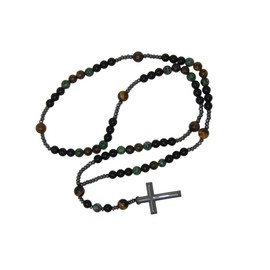 N35 - Black Agate, Green Howlite and Tiger Eye 6 Decade Catholic Rosary for Men and Women Handmade by Jeannieparnell
