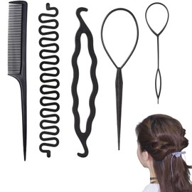 Kurumpa Hair Arrangement Sticks, Set of 5, Easy Bun Hair Braiding Kit, Hair Styling Tool, Beginner Set, Women's, Black, Hair Comb, Women's Hair Styling Tool (Black, 5 Piece Set)