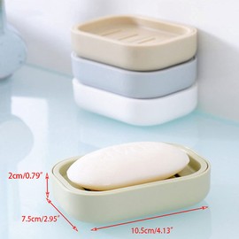 Soap Dish, Green Plastic Double Soap Holder Box with Drainage for Bathroom Shower & Keep Soap Dry (Square)