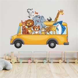 WOHAHA Wall Sticker Animals Transport Car Cartoon Jungle Animals Bus Yellow Wall Decor Elephant Lion Giraffe Tiger Shark Wall Sticker Kindergarten Nursery Kids Room Boys Girls Bedroom Living Room Home