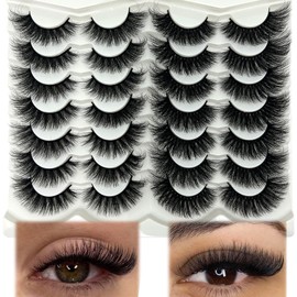 VOCOAK Mink Lashes Fluffy Soft Faux Mink False Eyelashes Natural Look Wispy Cat Eye Eyelashes 20mm Long Dramatic Strip Lashes Pack 2 Styles
