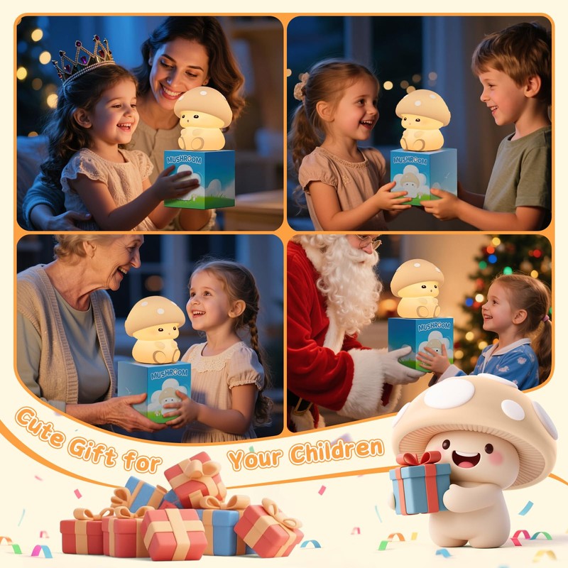 Mushroom Night Light for Kids Room 7 Colors 3 Brightness