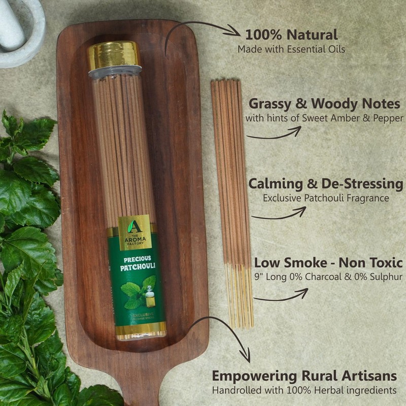 The Aroma Factory Agarbatti, Luxury Precious Patchouli Incense Sticks, Low