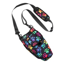 Paw Print Tumbler Carrier with Zippered Pockets - 40oz, Cell Phone Pocket, Adjustable Sling Bag with Keychain Hook (Celebration Paws)