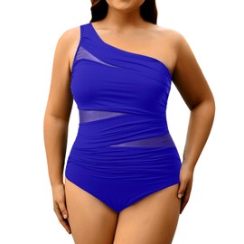 Aqua Eve - Traje de baño de una pieza para mujer, con control de abdomen, traje de baño de un hombro, Azul Real, 16 Plus