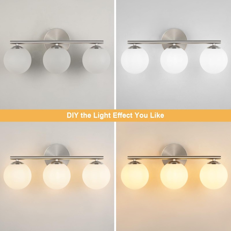 foucasal Brushed Nickel Bathroom Light Fixtures 3-Light Globe Vanity Light