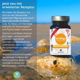 UroVigo Women's Capsules - Bladder: Vitamin A Supports the Mucous membranes, Zinc Immune System and Skin* - 8 Plant Complex with Dandelion, Cranberry, Nettle, Lovage, Pumpkin - Without D-mannose (1)