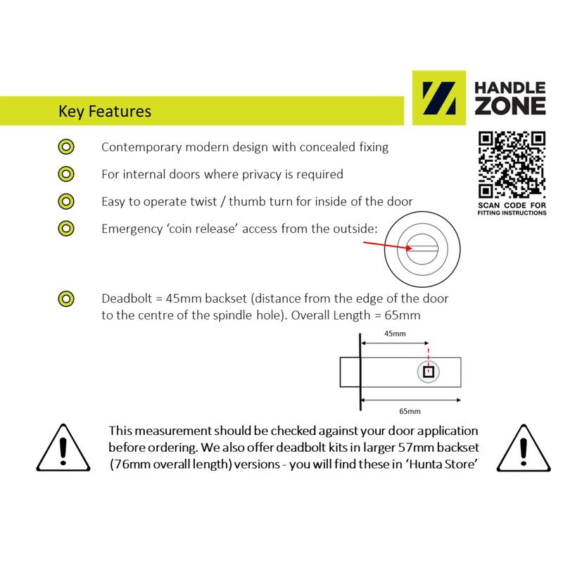 HANDLEZONE® Bathroom Toilet Door Thumb Turn and Release Deadbolt Kit