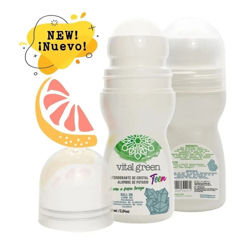 Desodorante Cristal Alumbre Roll On Niños 90ml Vital Green Pomelo