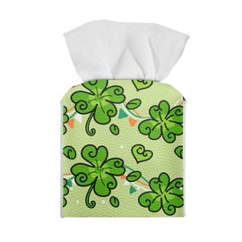 Zanxiantu - Caja de pañuelos para el Día de San Patricio, soporte cuadrado de piel sintética, caja de cubeta de pañuelos de cuatro hojas, estuche organizador de papel facial para baño, hogar, oficina,